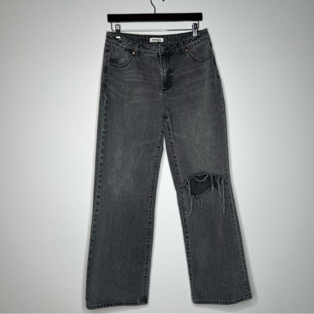 ROLLA’S Kate Baggy 90s Gray Jean High Rise Relaxed Straight Rigid Sz 30